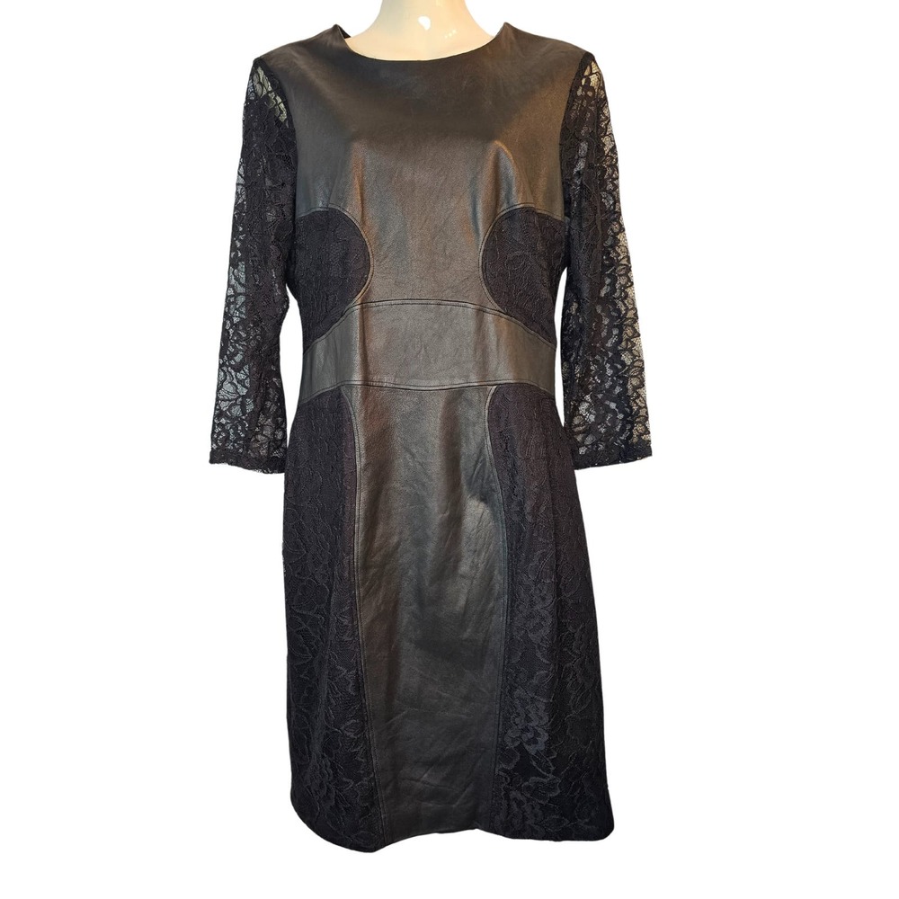 Bebe Vegan Leather and Lace‎ Pencil Dress Black Medium